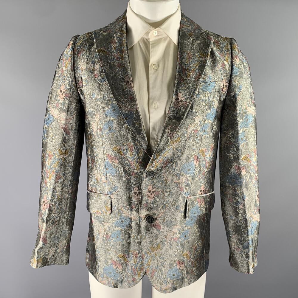 ZADIG & VOLTAIRE Chest Size 34 Silver Blue Pink Jacquard Peak Lapel Sport Coat